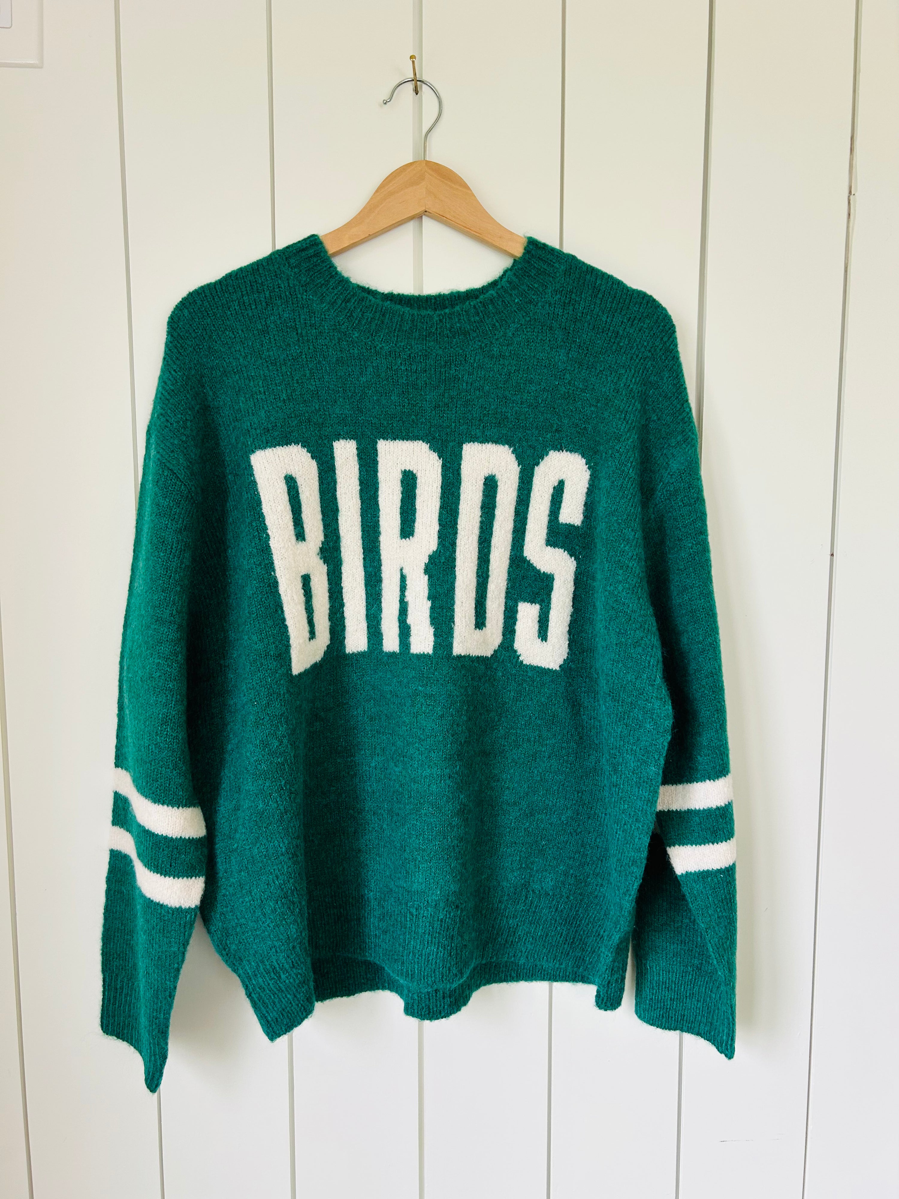 Birds Knit Pullover Sweater - Emerald Green