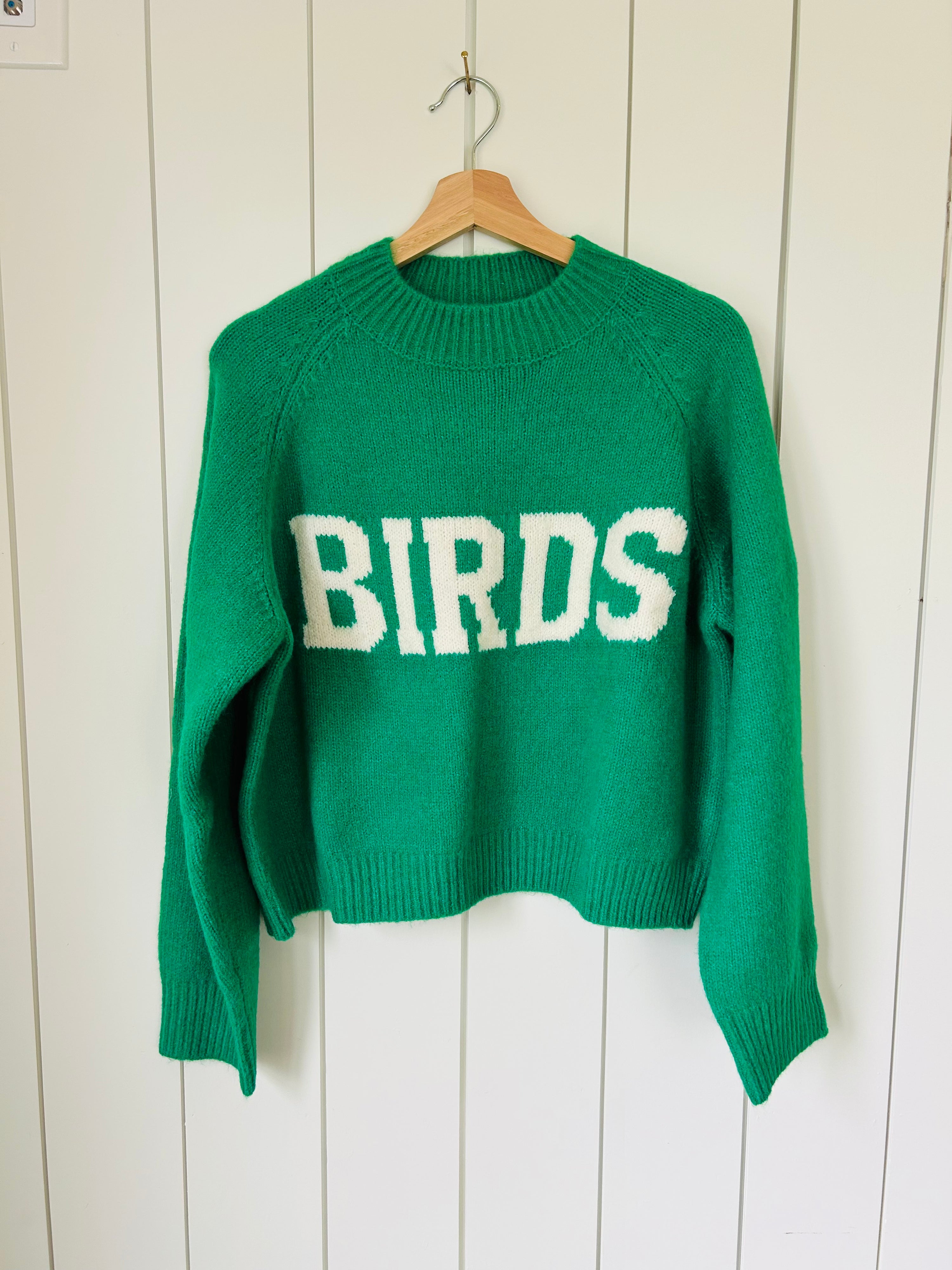 Birds Knit Cropped Sweater - Kelly Green