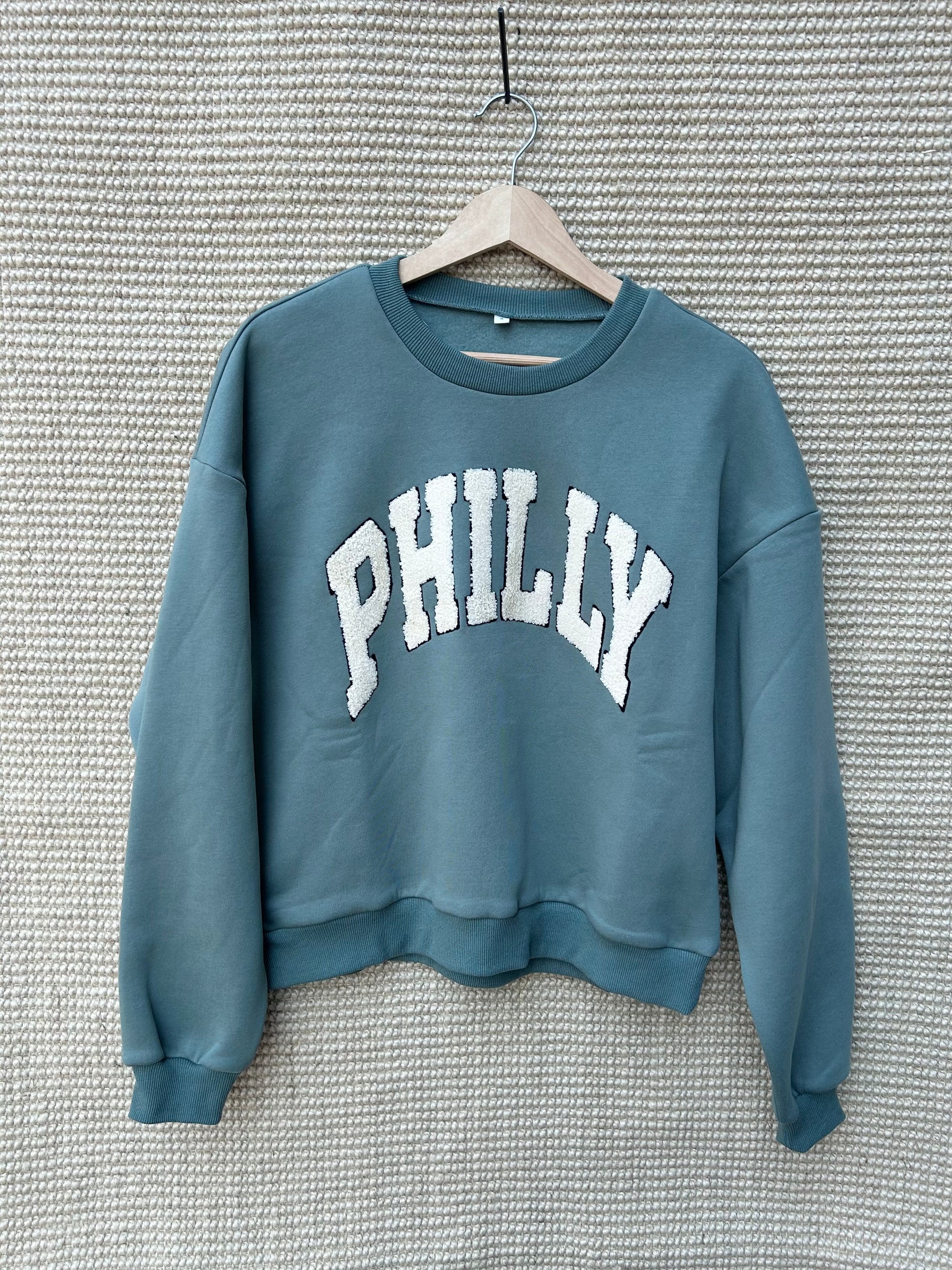 Puffy Letter Philly Sage Crewneck
