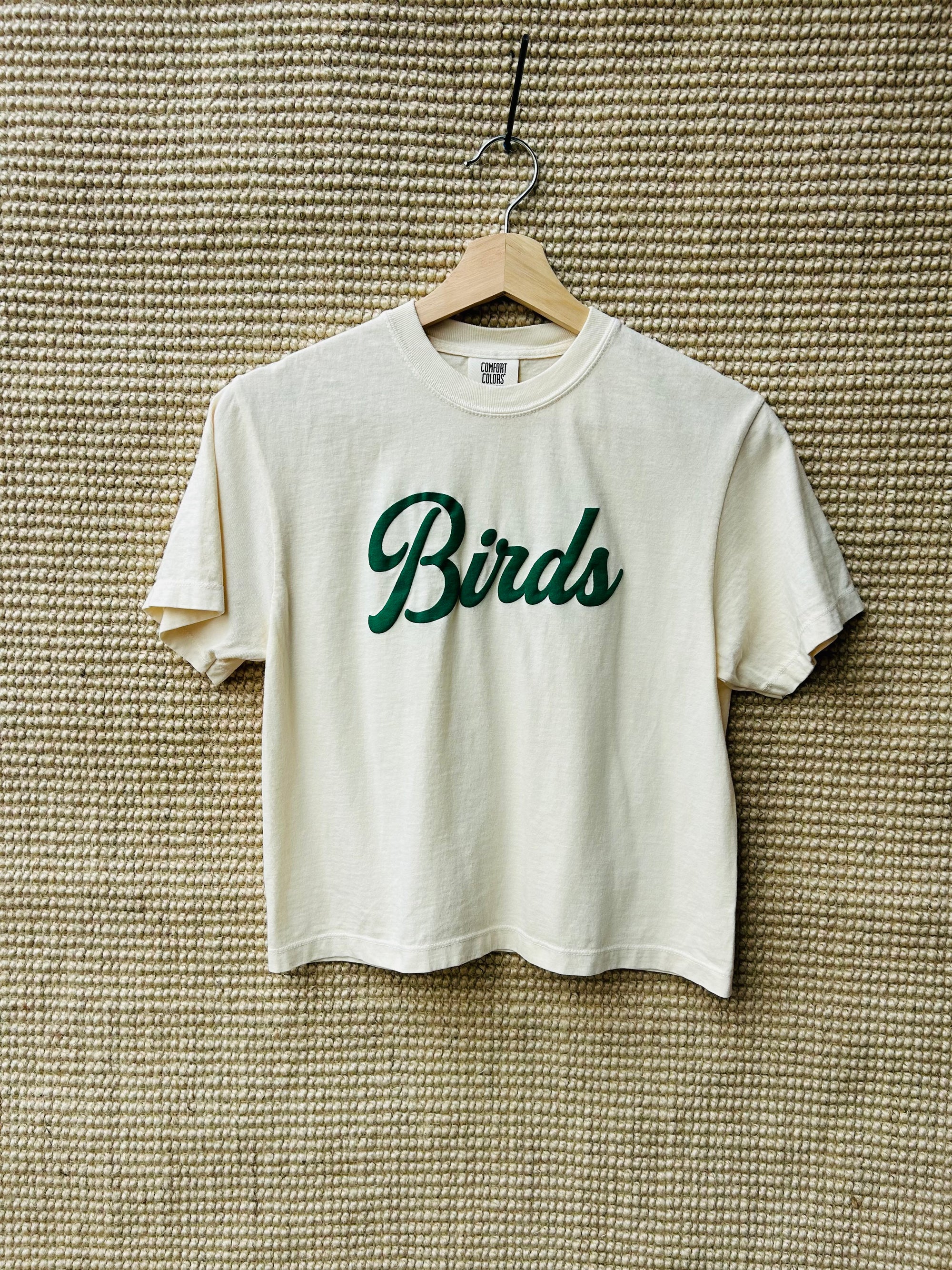 Birds Script Cream Cropped Tee