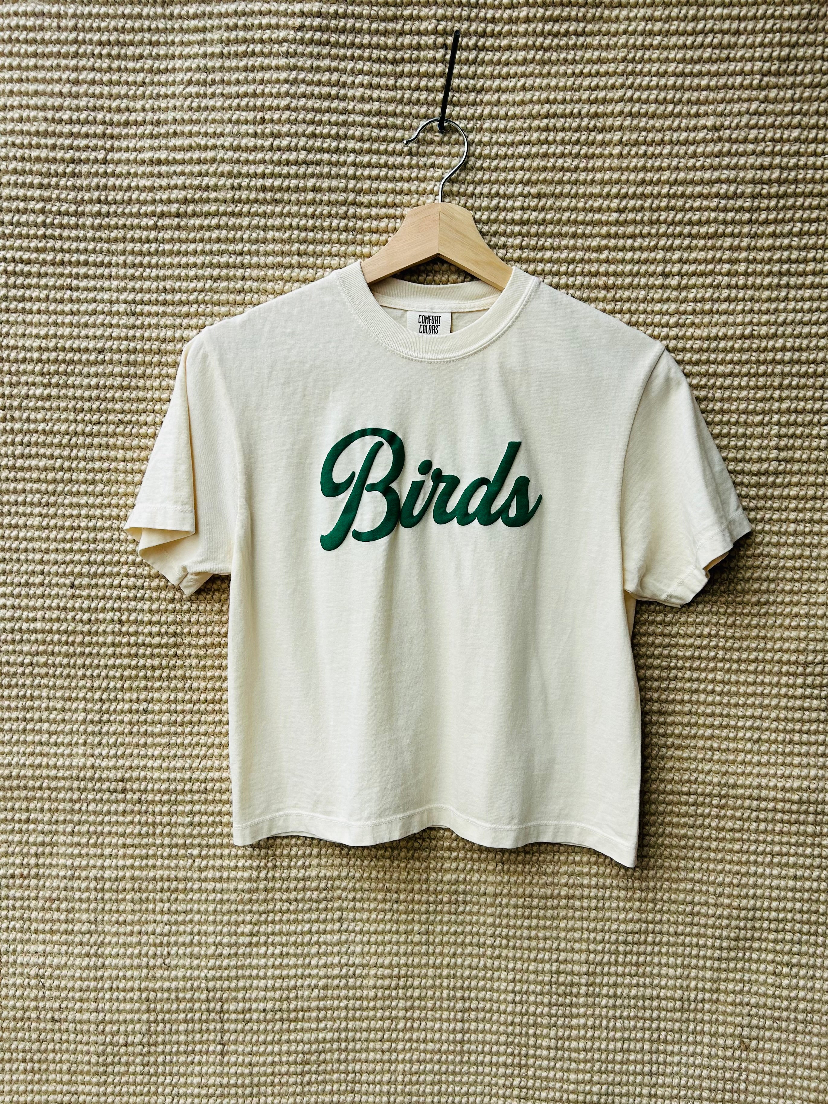 Birds Script Cream Cropped Tee