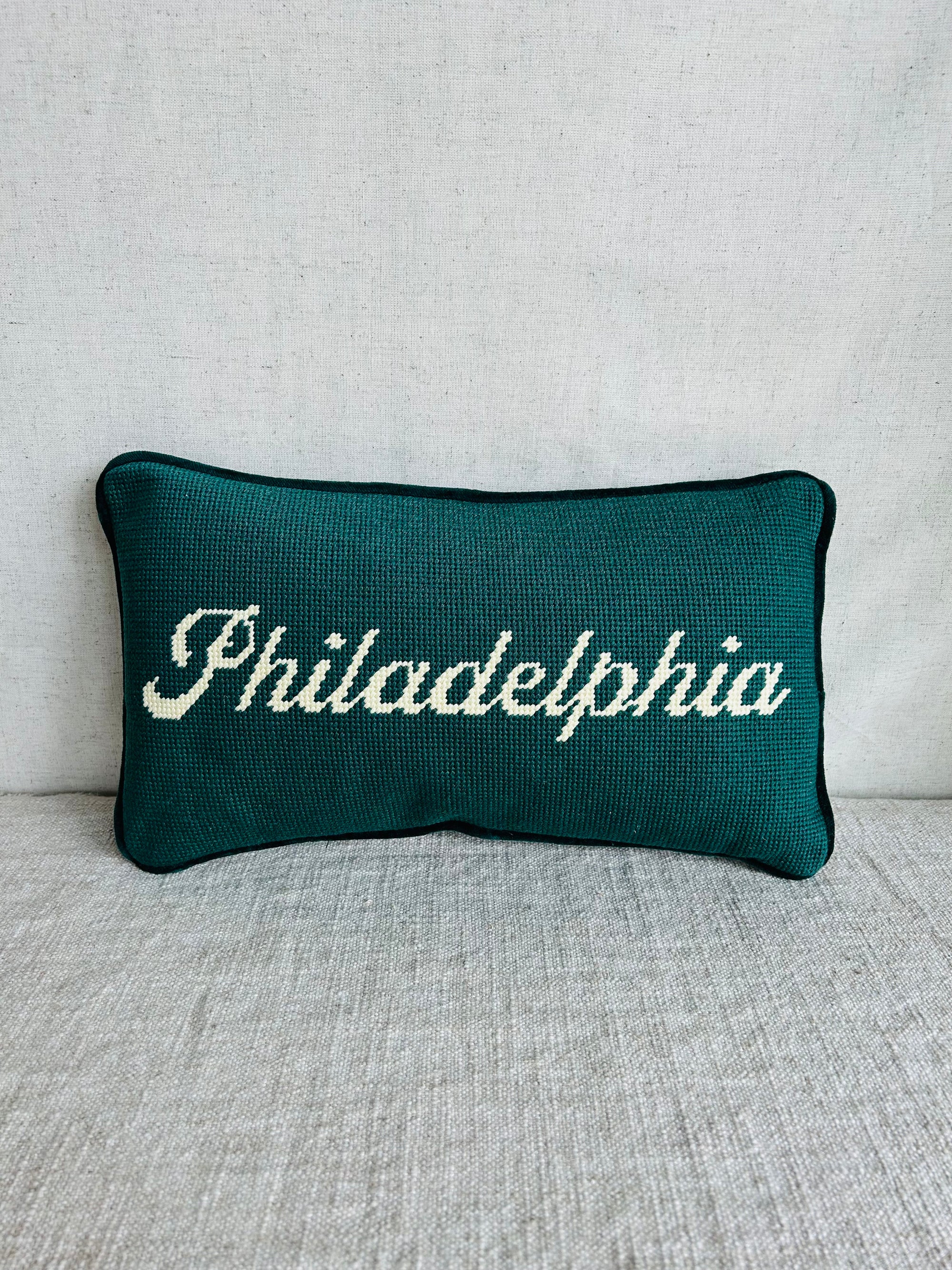 Philadelphia Script Needlepoint Pillow