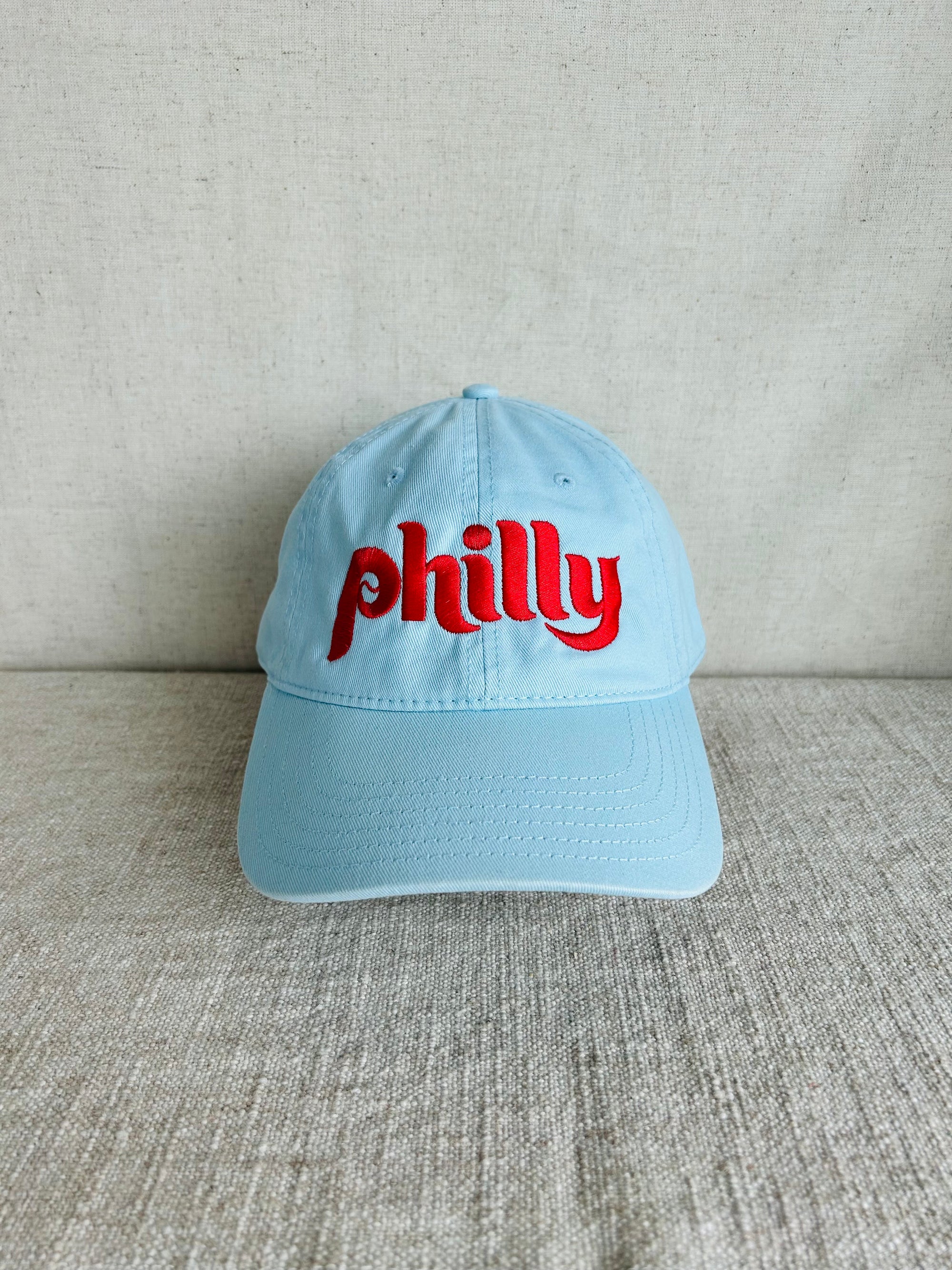 Retro Philly Dad Hat - Light Blue w Red