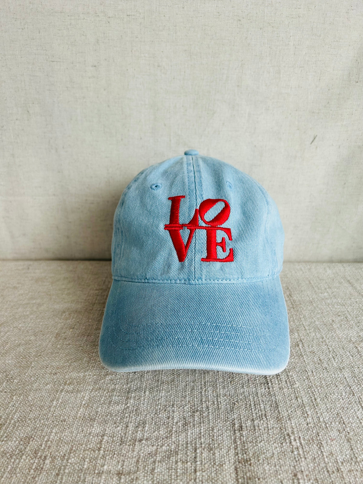 LOVE Dad Hat - Light Denim w Red