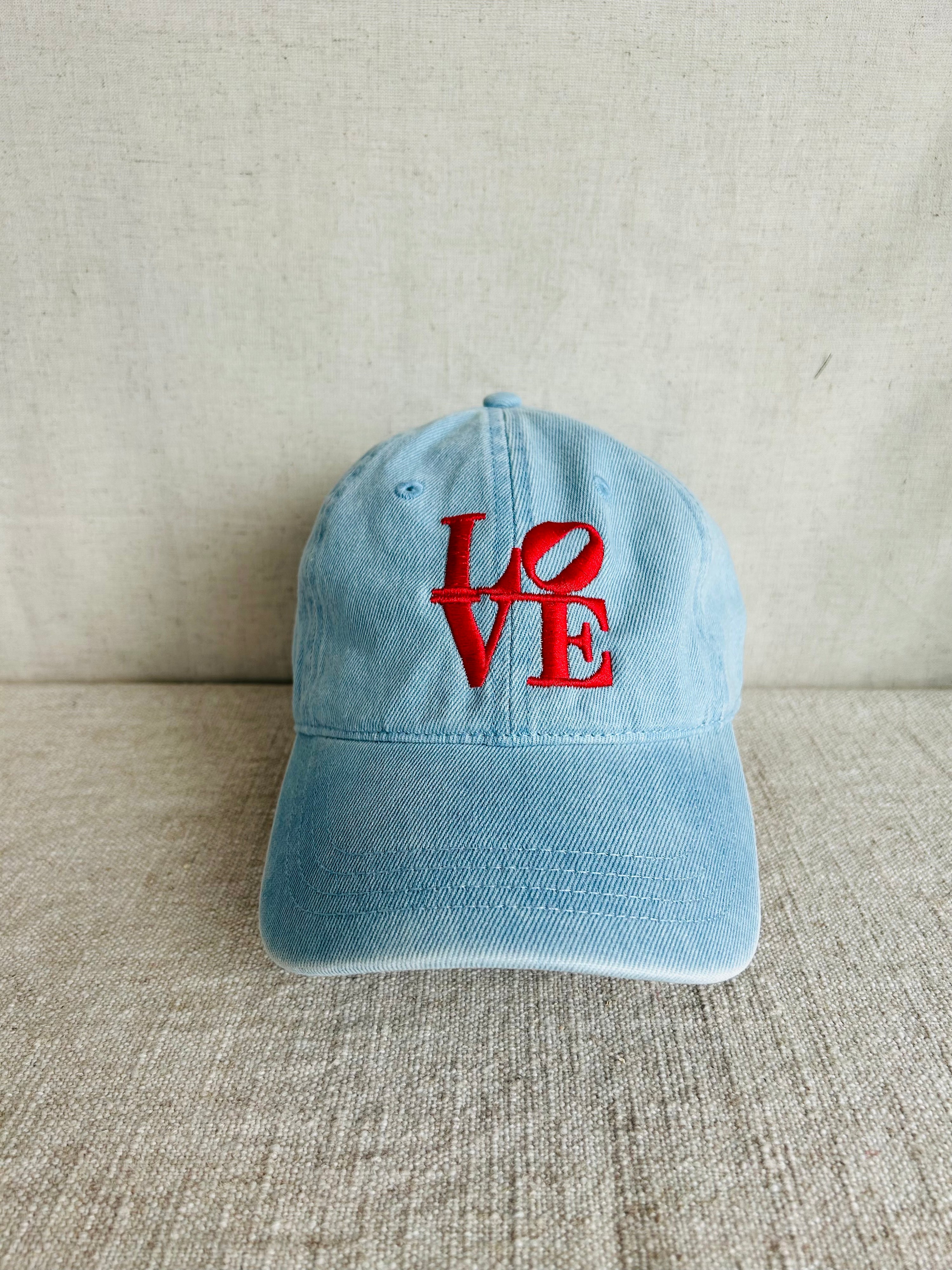 LOVE Dad Hat - Light Denim w Red