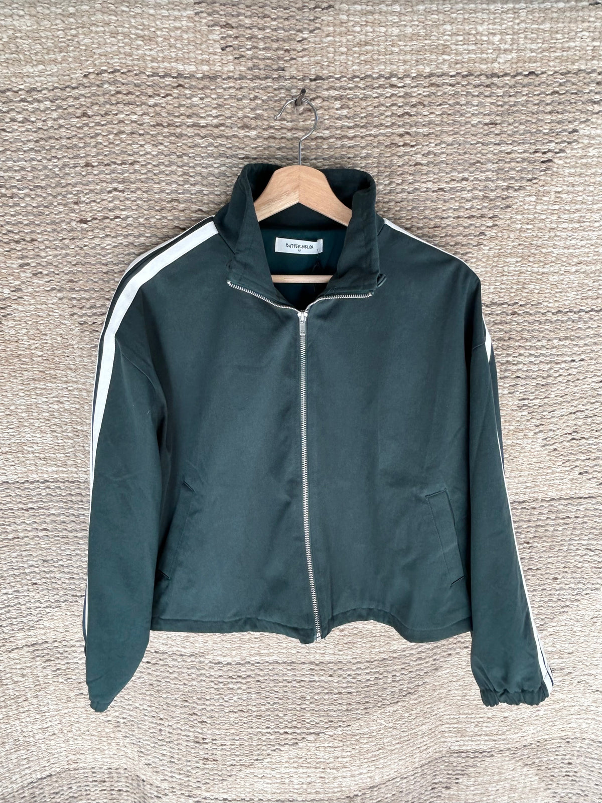 Green Striped Zip-Up Athletic Jacket