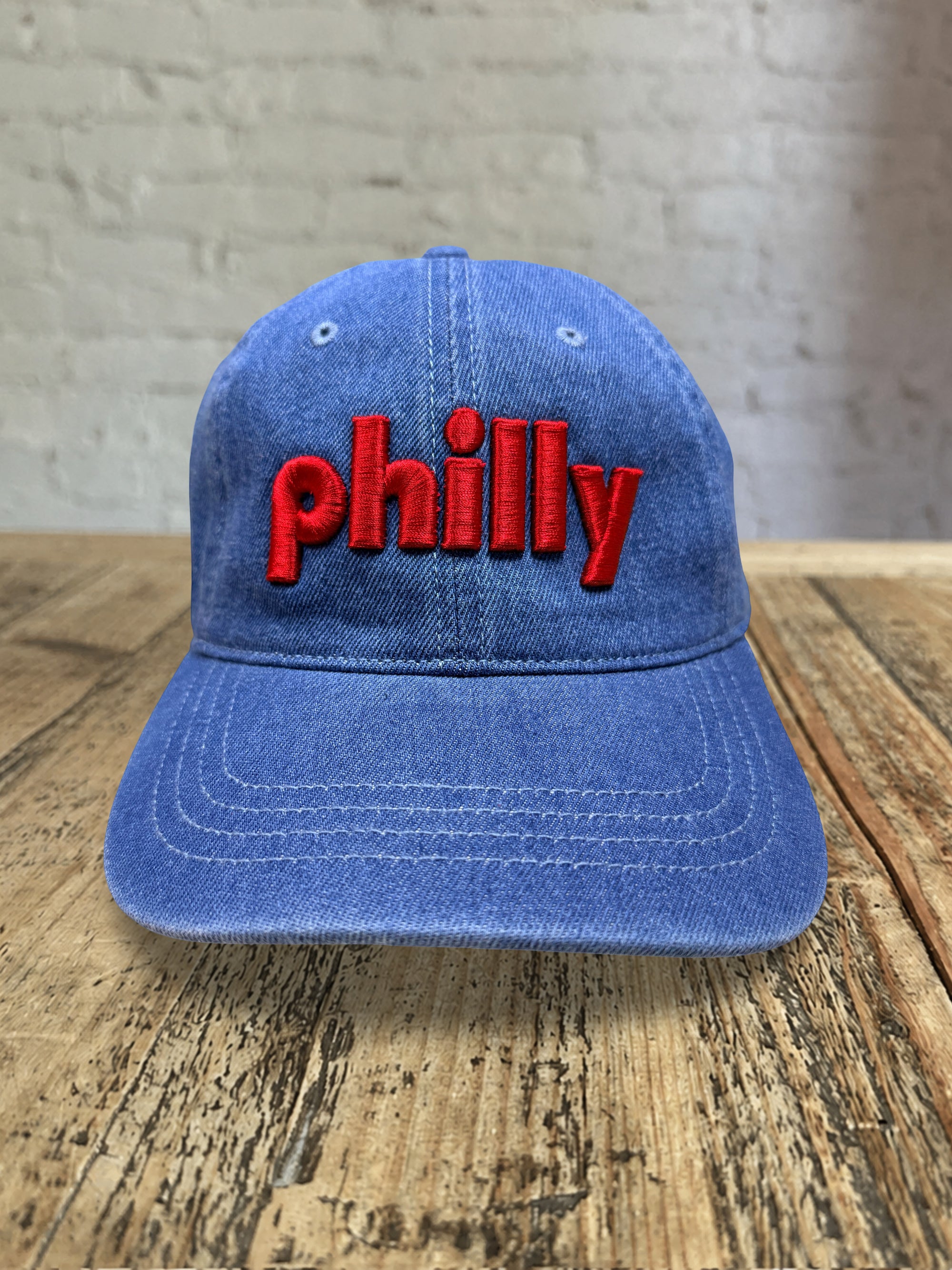 Philly Chalet Dad Hat - Denim w Red